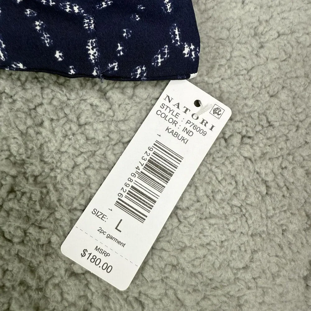Natori Kabuki Pajama Set Womens L Indigo Floral Print 2-Piece Lounge Sleep NWT